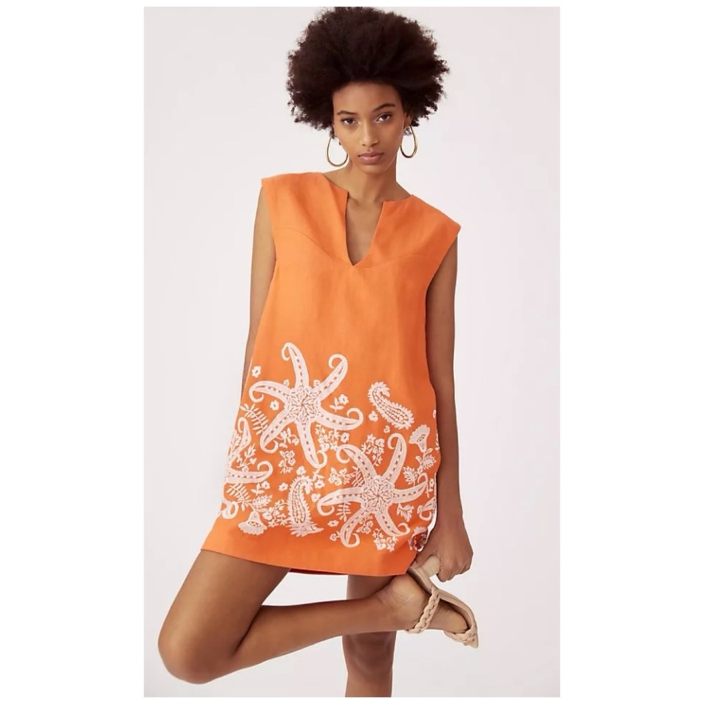 NWOT Anthropologie Maeve Embroidered Mini Dress in Orange & White Size 4